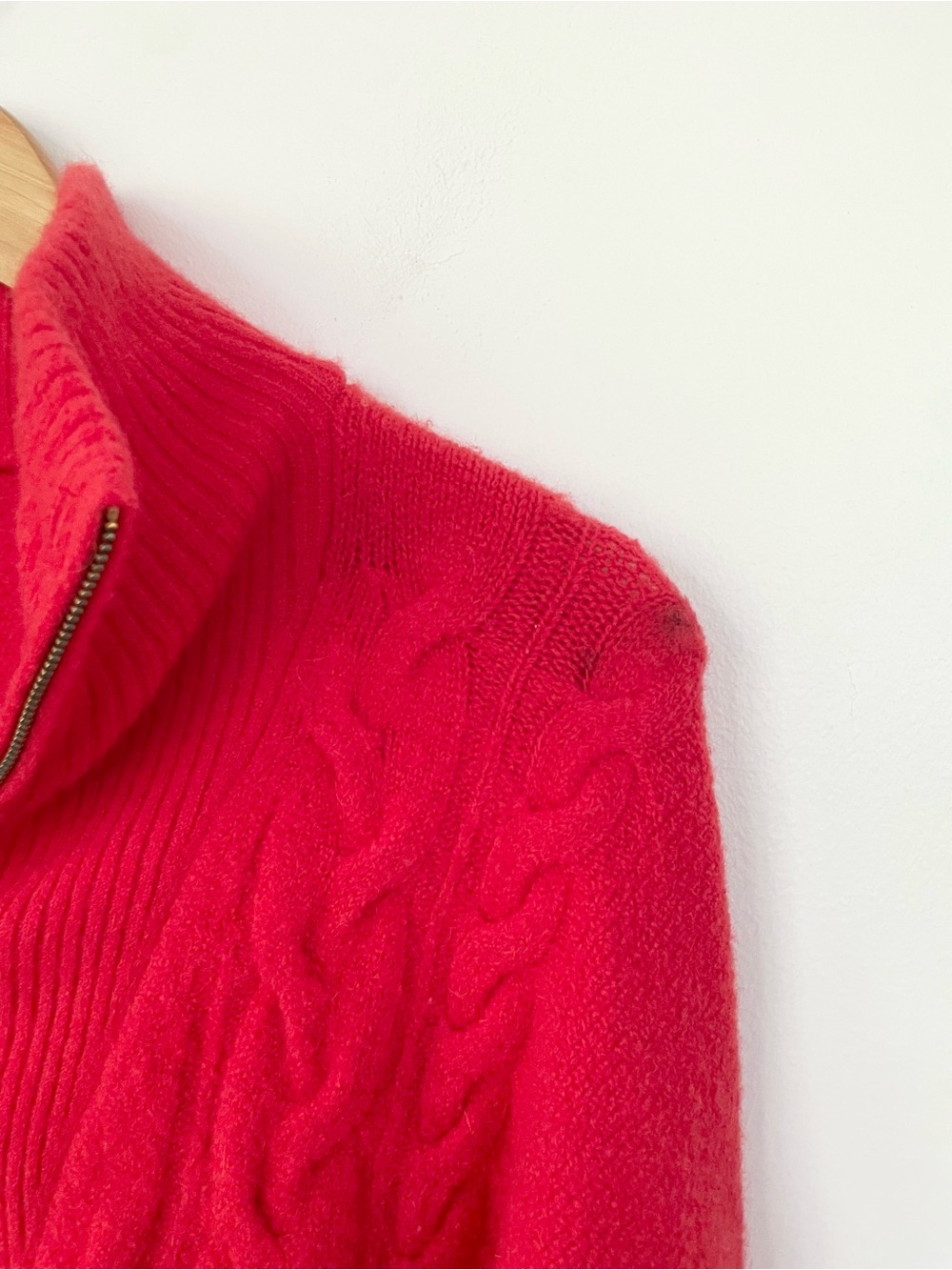 J Crew Cable-knit Half-zip Sweater in Supersoft Yarn L Large Red WoolAlpaca FLAW - Picture 9 of 9